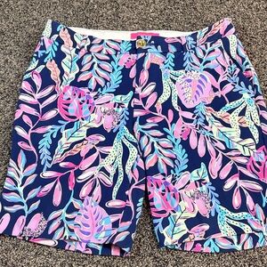 Lilly Pulitzer Navy and Pink Leaf Print Shorts